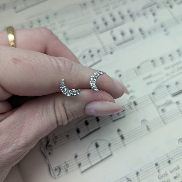 Elegant Silver Crescent Moon Earrings - Picture 4 of 7